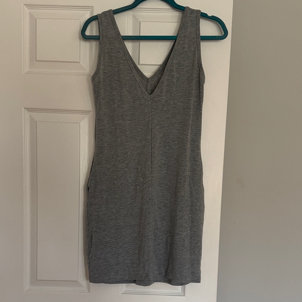 SHEIN Gray V-Neck Sleeveless Knit Mini Dress